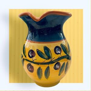 HAND PAINTED BLUE &‎ YELLOW PITCHER WITH OLIVE DESIGN FROM ITALY